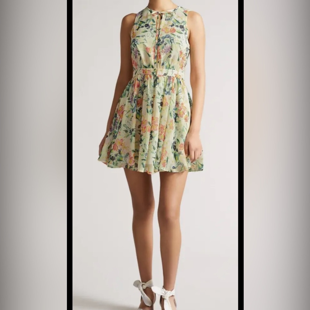 TED BAKER Haariss Mini Sleeveless Dress With Tie Neck DRESS White Sz3